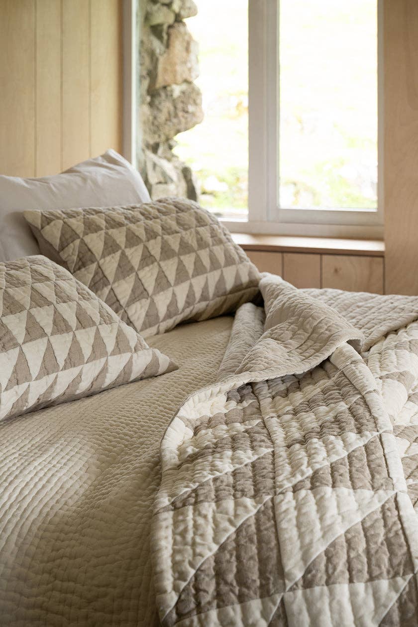 Calico Natural Linen Greylag Patchwork Bedspread for wholesale on Faire4