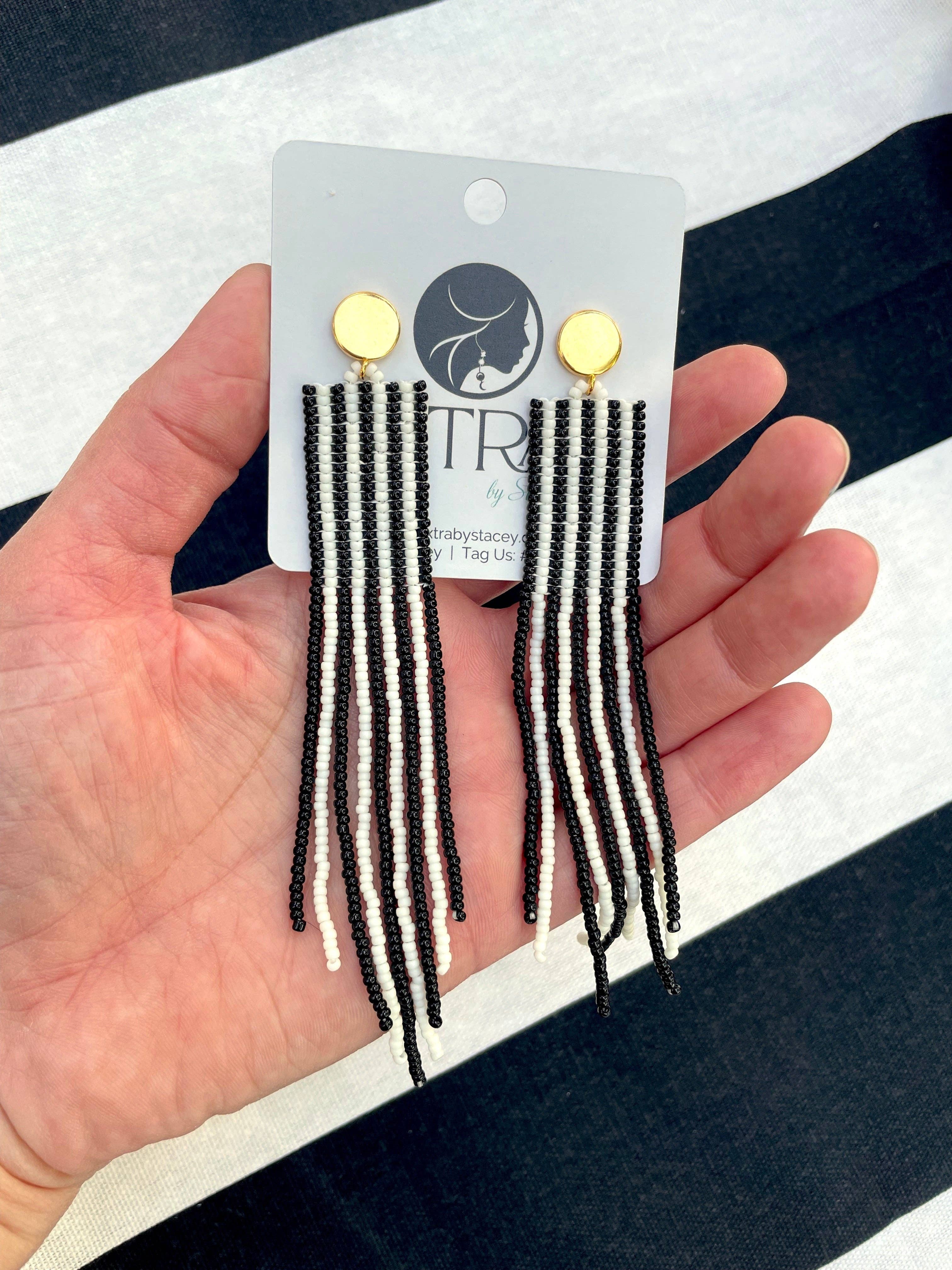 XTRA by Stacey - Wholesale Tassel Earrings - The Adrian Earring - Black & White Striped4