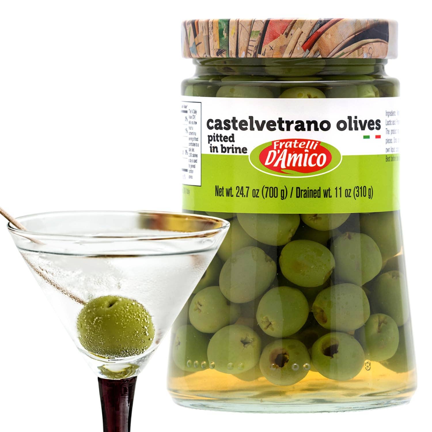 Wholesale Italian Food - Wholesale Olives - Fratelli D'Amico, Castelvetrano olive (Pitted), Family-Size . 24oz, (700 g)4