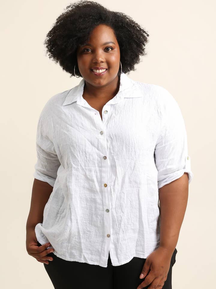 Lea & Luc - Grandes Tailles - Wholesale Button Down Shirt - Women's - Plus size linen shirt SKU 914837