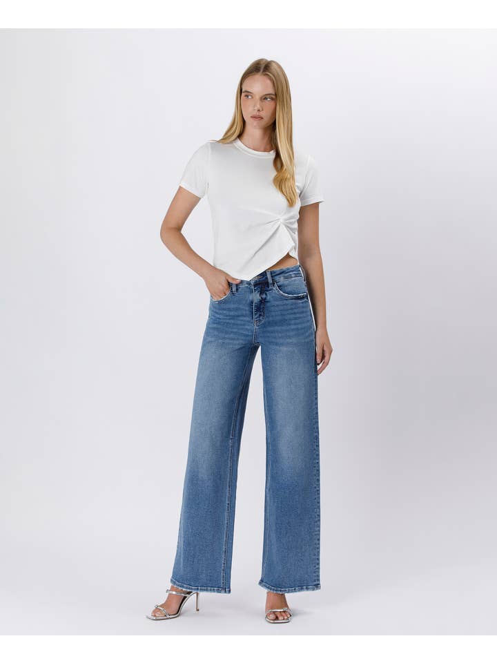 SUPREME TUMMY CONTROL SUPER HIGH RISE BAGGY WIDE JEANS LV1574 for wholesale on Faire