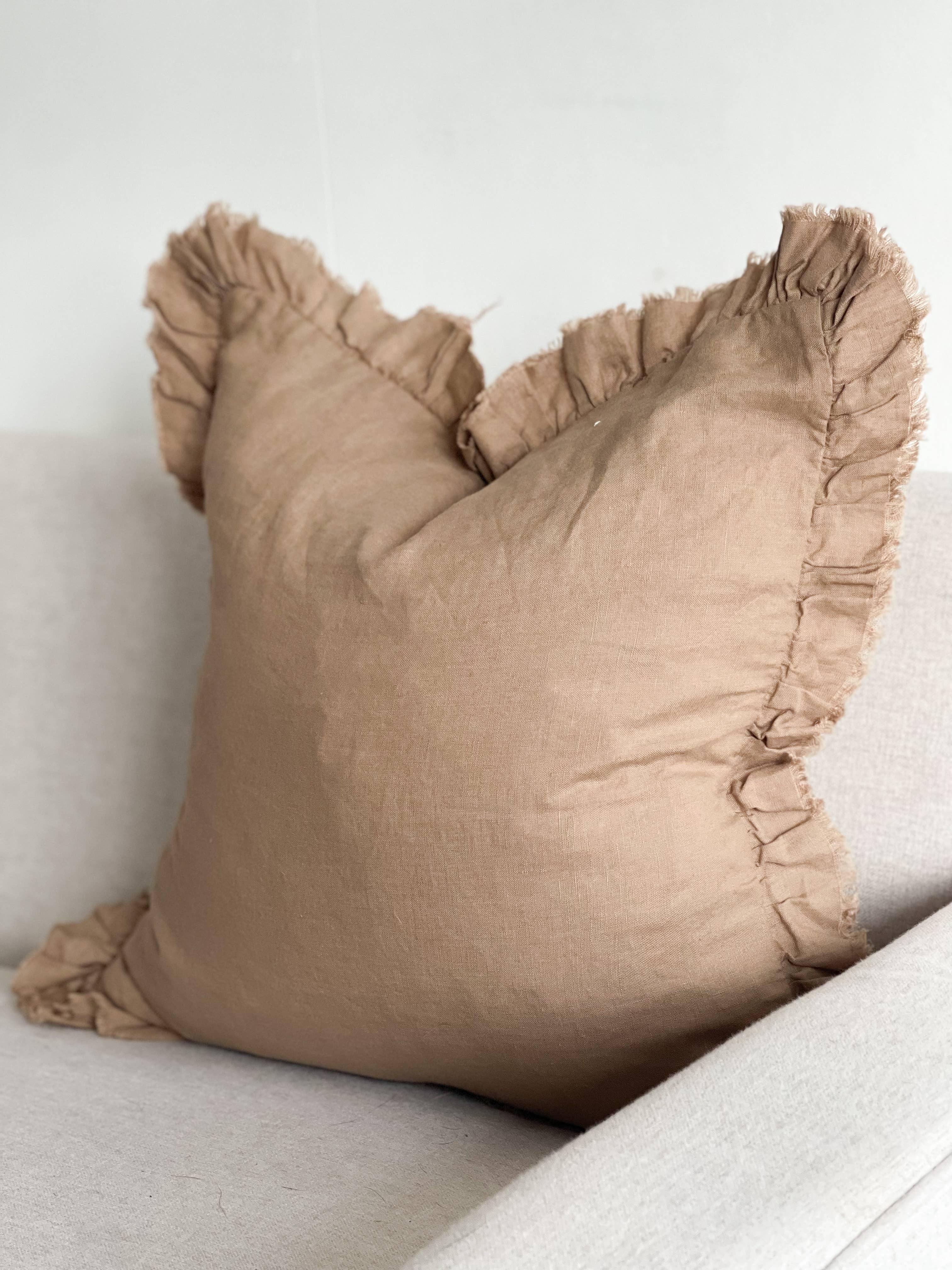 Ellenvale Trade – wholesale Throw pillow cover – Hallie Ruffled Linen Cushion Cover – Coffee Brown2