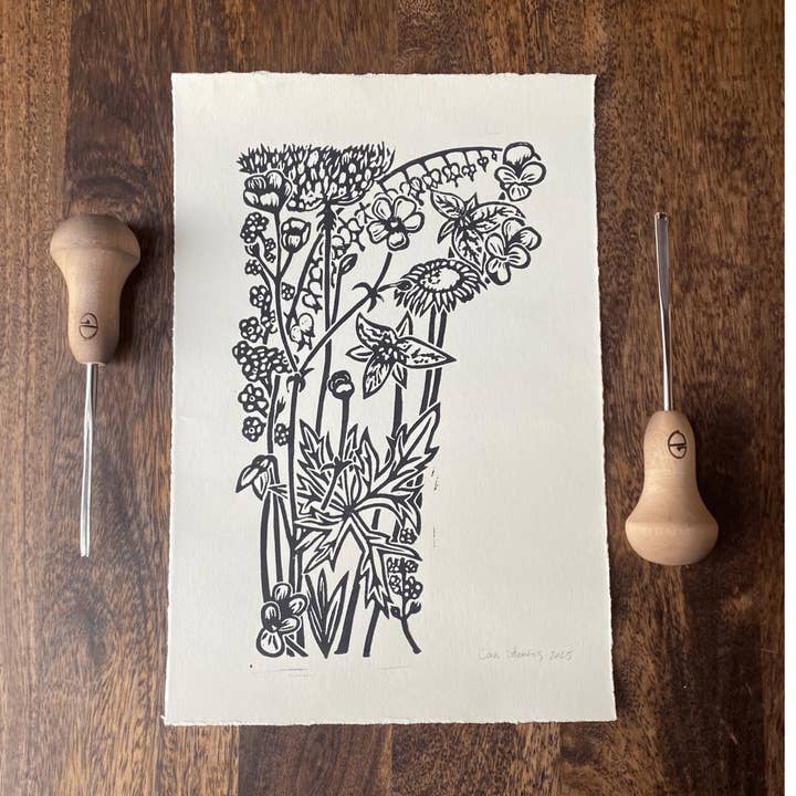 Floral Vermont - Original Linocut Print for wholesale by Made By Cora Wren