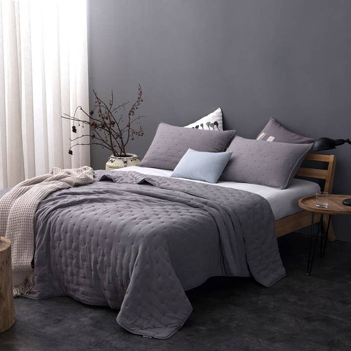 Kasentex - Wholesale Bedding Set - Bedding Set Microfiber Dot Stitch Stone Washed Quilt Set