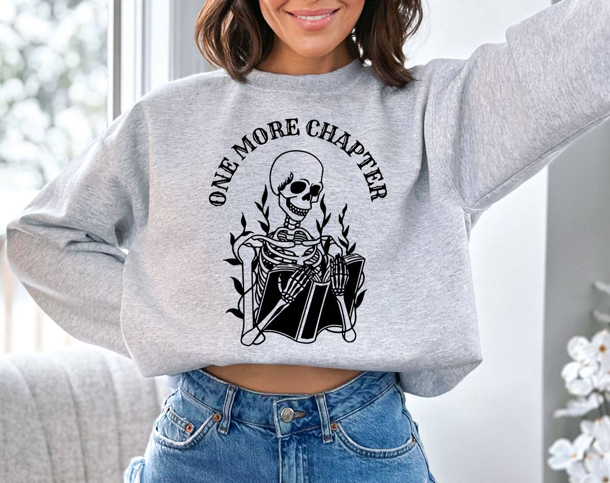 Ash One More Chapter Skeleton - Cute Book Reading Sweatshirt for wholesale on Faire