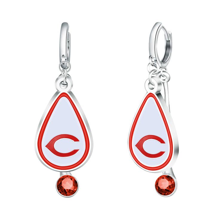 MLB Cincinnati Reds Rhinestone Teardrop Earrings for wholesale by Simran International