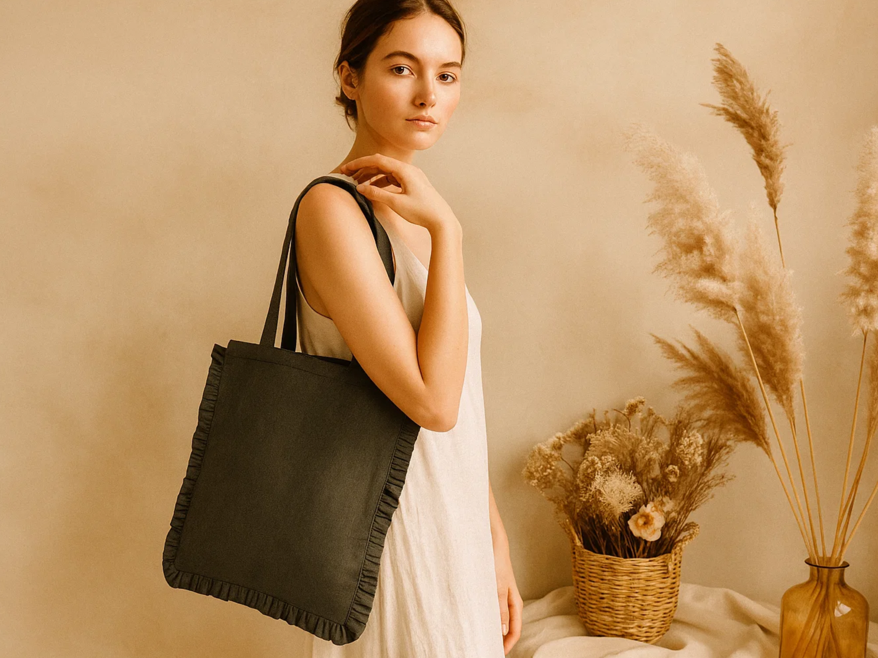 House of Kraft Jewelry & Accessories - Wholesale Tote Bag - Women's - Canvas Ruffle Tote | Canvas Colored Tote Bag | Unbranded 17