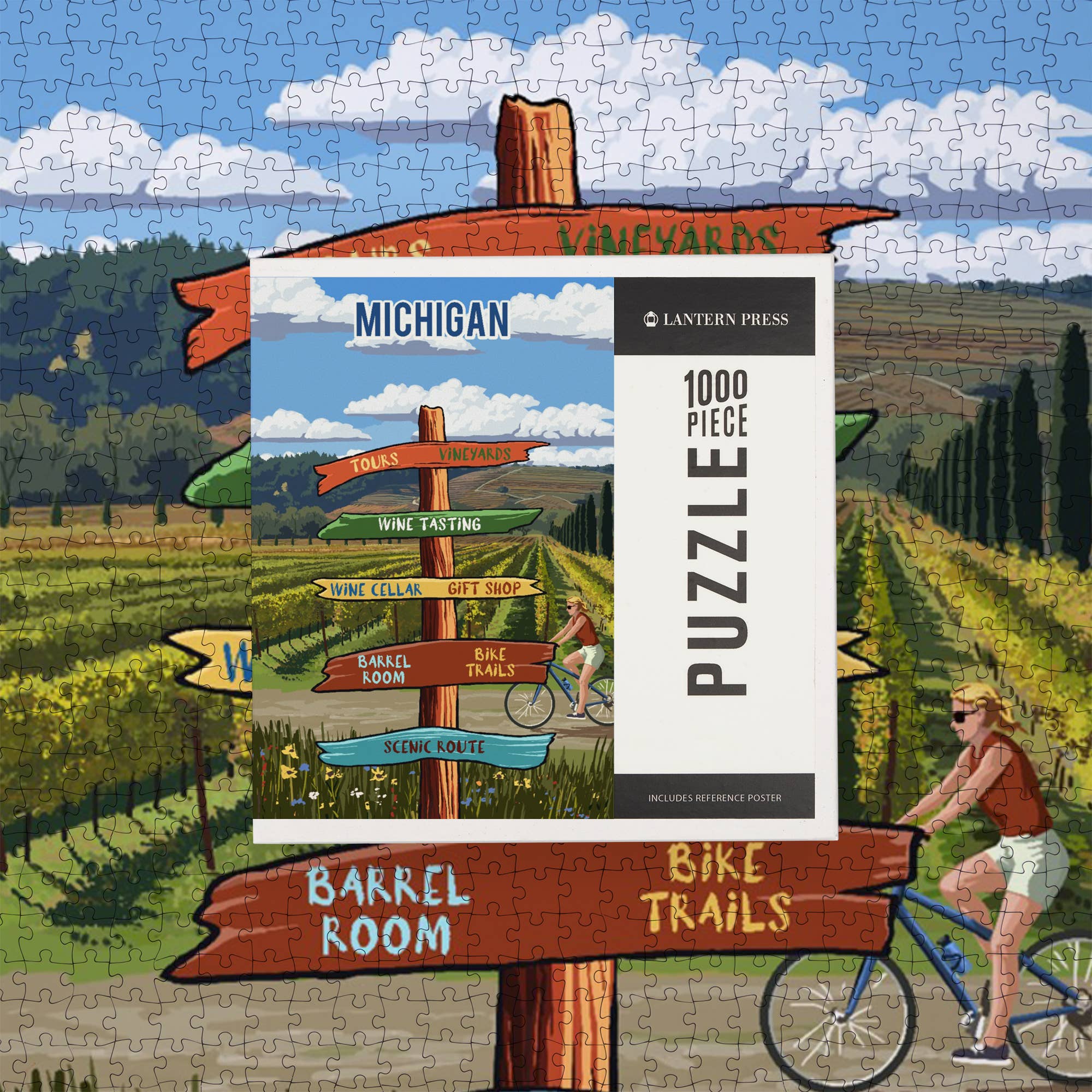 Lantern Press - Wholesale Puzzle - Adult - 1000 PIECE PUZZLE Michigan, Signpost, Vineyard6