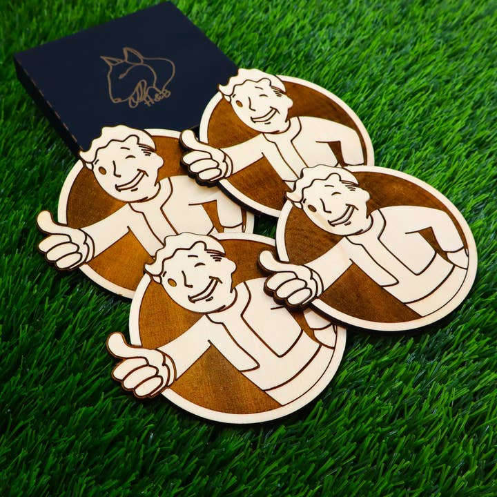 Herbs&Belles – wholesale Coasters – Wooden Fallout Coasters, Mad Vault Boy, Geek Gift Home Decor9