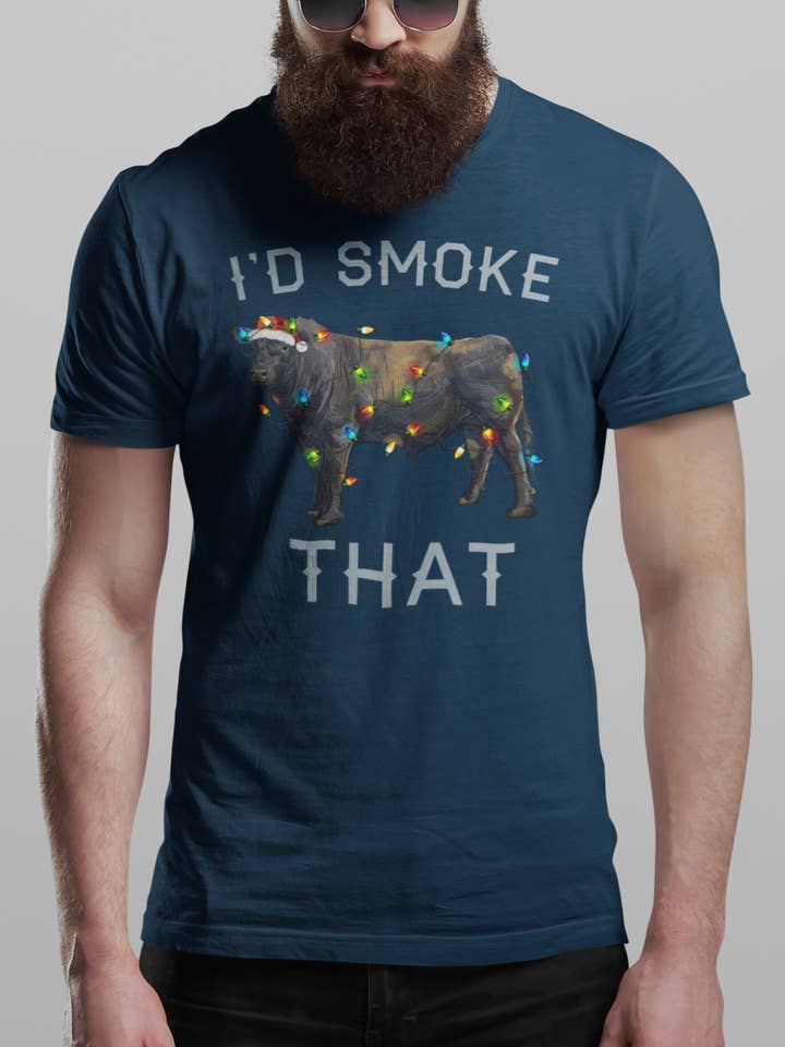 Hunt Hook Eat - Wholesale Screen Printed T-Shirt - Men's - I'd Smoke That Angus Christmas Tee 1