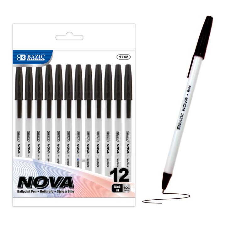 Nova Black Color Stick Pen (12/Pack) for wholesale by BAZIC Products