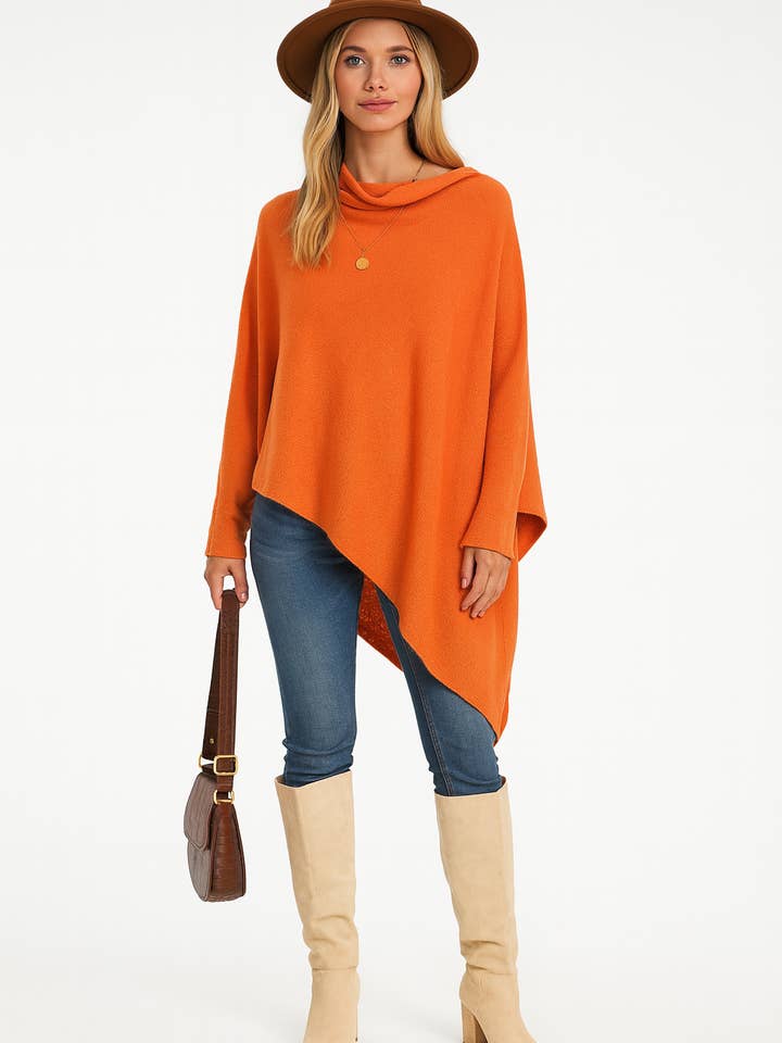 Italian Soft Knit Slant Long Sleeve Asymmetric Draped Jumper Top for wholesale by Miss Bold