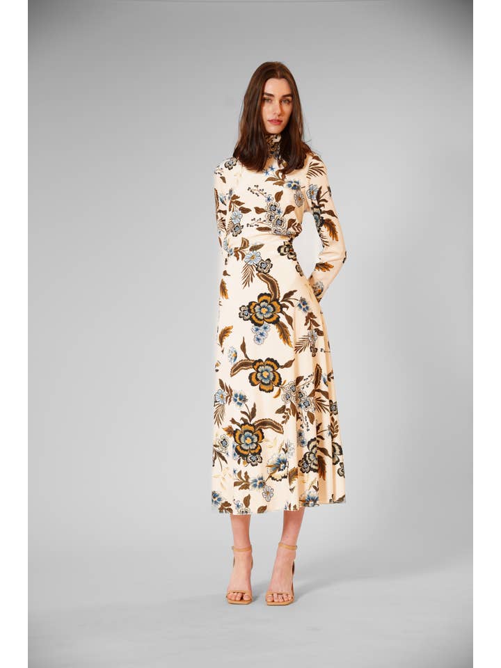 MARFIM MULTI VESTIDO MIDI DE VELUDO ESTAMPADO C/GOLA ALTA para venda a revendedores na Faire