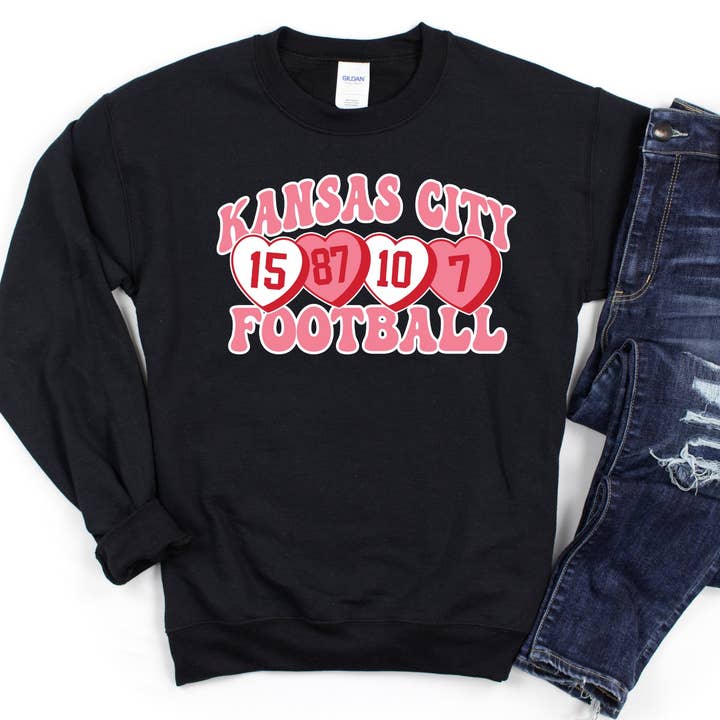 KC Football Hearts for wholesale by Farmtown Printing Company