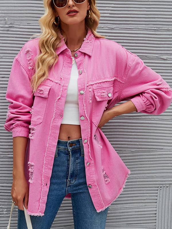 Masyal - Wholesale Denim Jacket - Women's - Women's Autumn Washed Ripped Denim Jacket Long Sleeve12