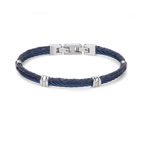 H2on Banded Cable +Leather Bracelet, 18ct Detail for wholesale by Midhaven Ltd - Tribal Steel