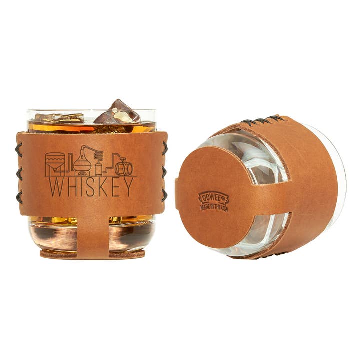 Whiskey Leather Sleeve & Rocks Glasses for wholesale by Oowee Products