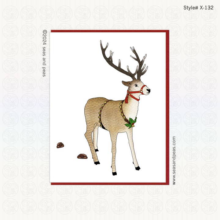 A Pooping Reindeer Christmas Card for wholesale by Seas and Peas, LLC