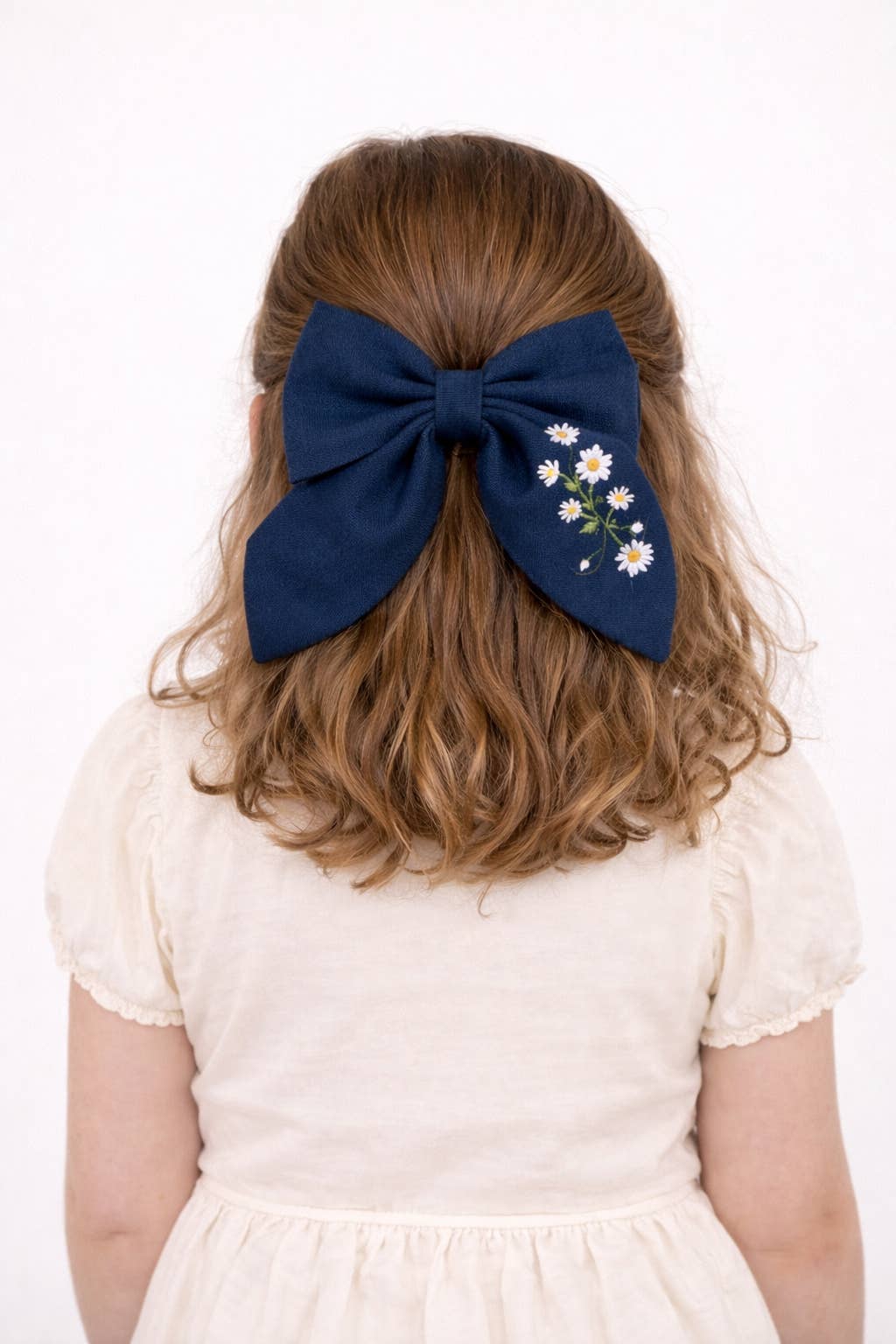Kids4trendy - Wholesale Hair Bow - Kids - Handmade embroidered hair bow blue flower