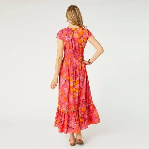 Pink Orange Aliya Button Front Maxi Dress for wholesale on Faire1