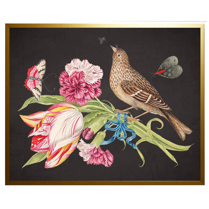 Antique Curiosities Inc - Wholesale Art Print - Vintage bookplate with birds, flowers, and insects B
