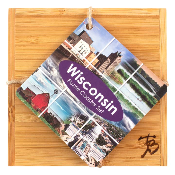 Totally Bamboo - Wholesale Coasters - Wisconsin Puzzle 4-Pc. Coaster Set with Case