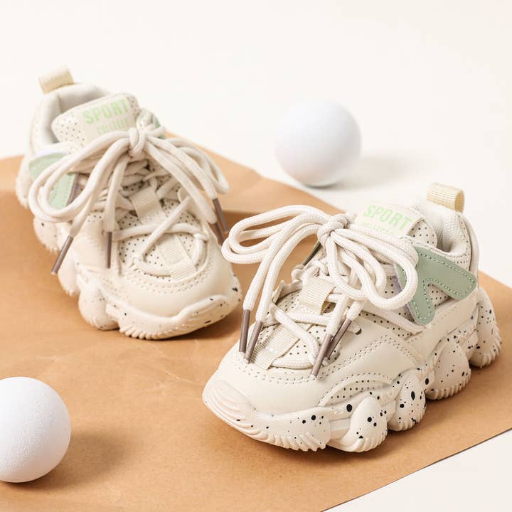 White Toddler / Kid Dots Lace Up Front Breathable Chunky Sneakers for wholesale on Faire
