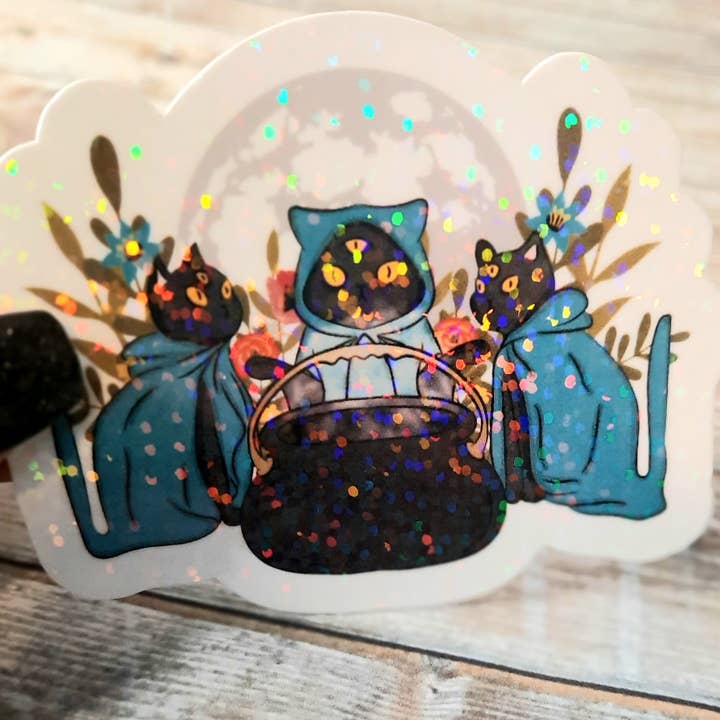 Unsupervised Art - Wholesale Sticker - Black Cat Coven Sticker, Witchy Gift For Cat Lover2