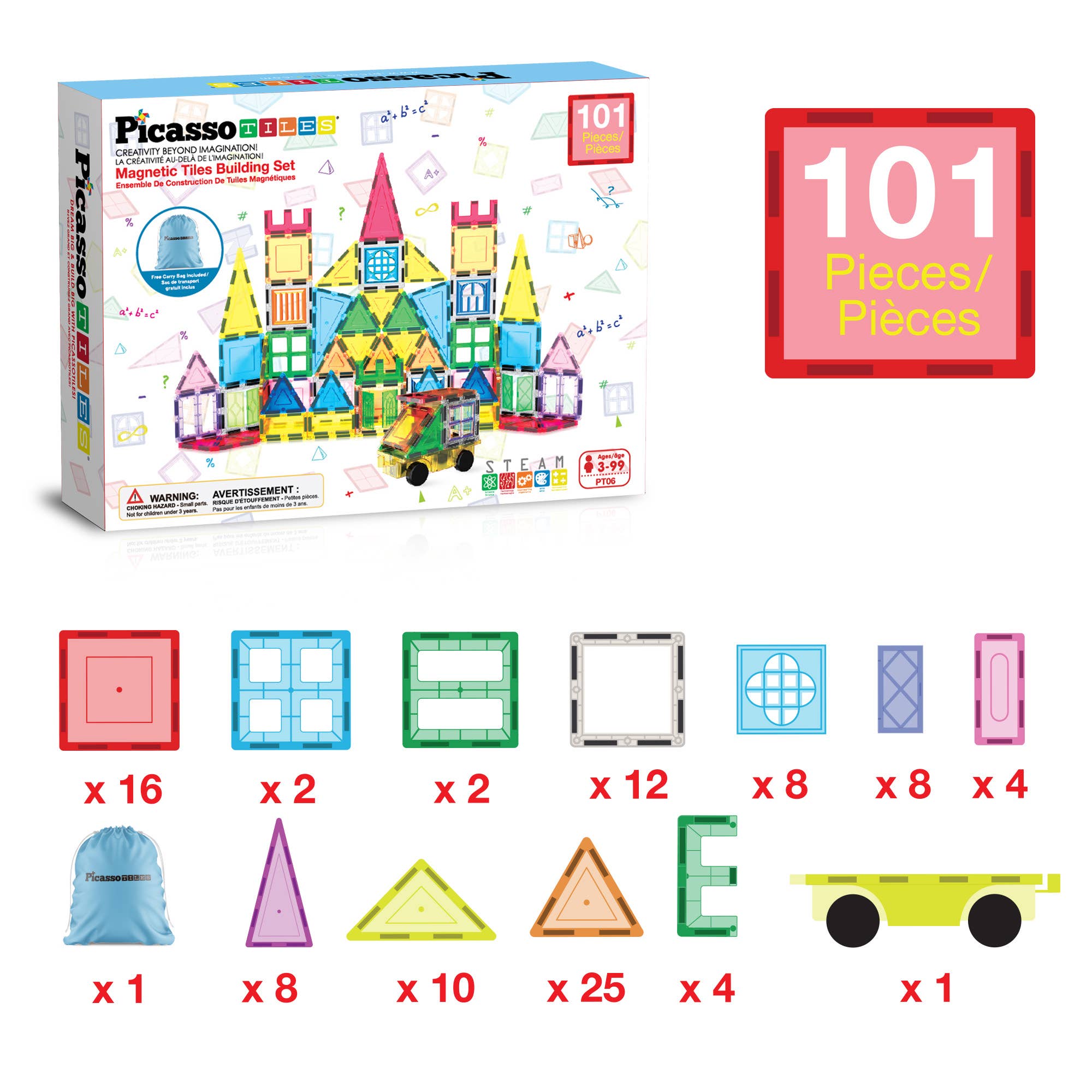 PicassoTiles - Wholesale Toy Set - Kids - PicassoTiles 101pc Magnetic Tile Building Set2