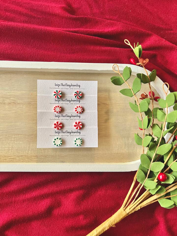 Peppermint Studs, Peppermint Mini Stud Earrings for wholesale by SeizeTheClayJewelry