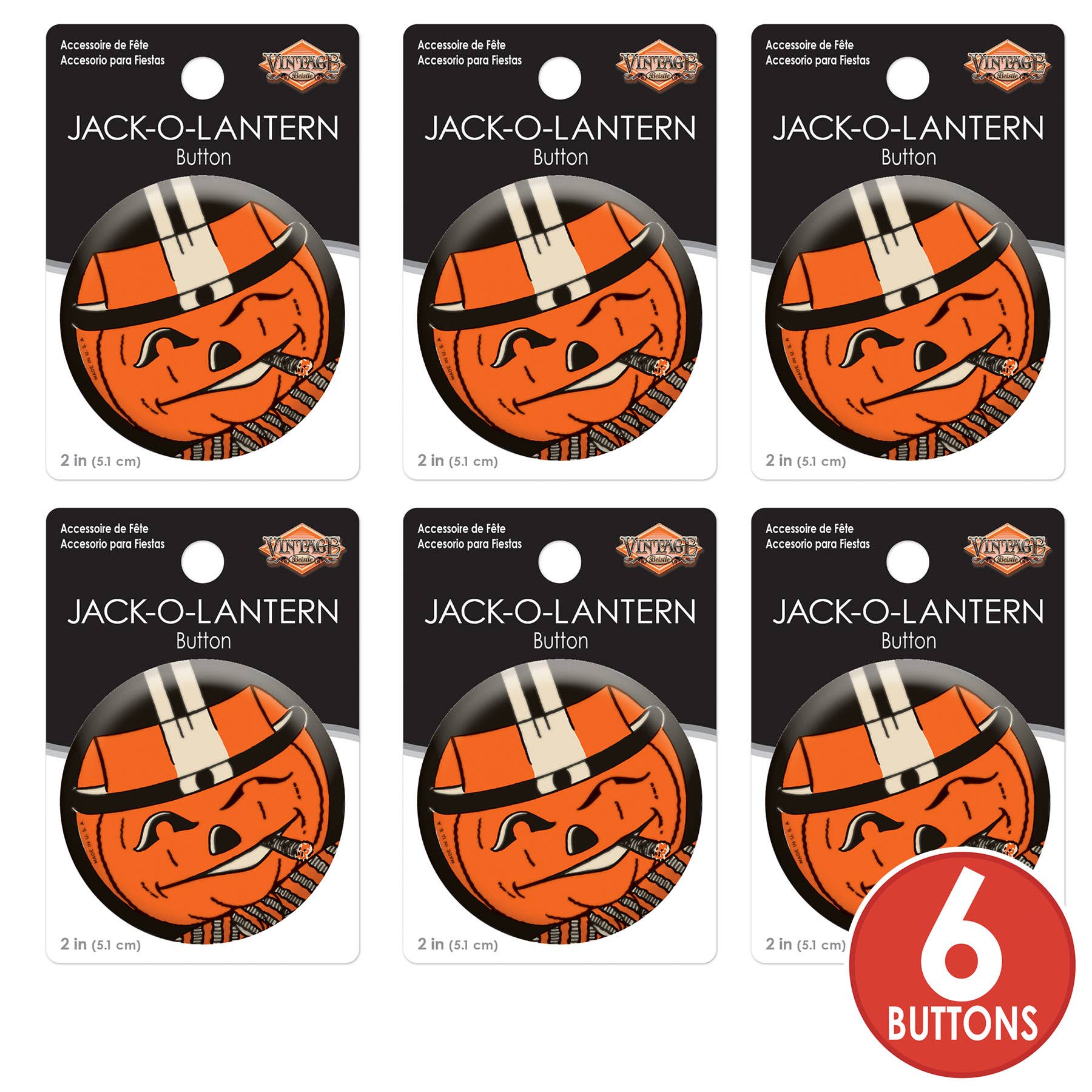 Beistle - Wholesale Lapel Pin/Button - Vintage Halloween JOL 2" Button Jackolantern Flair2
