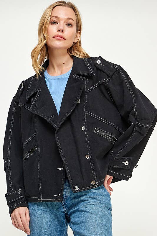 Wholesale oversize washed twill moto jacket for your store - Faire