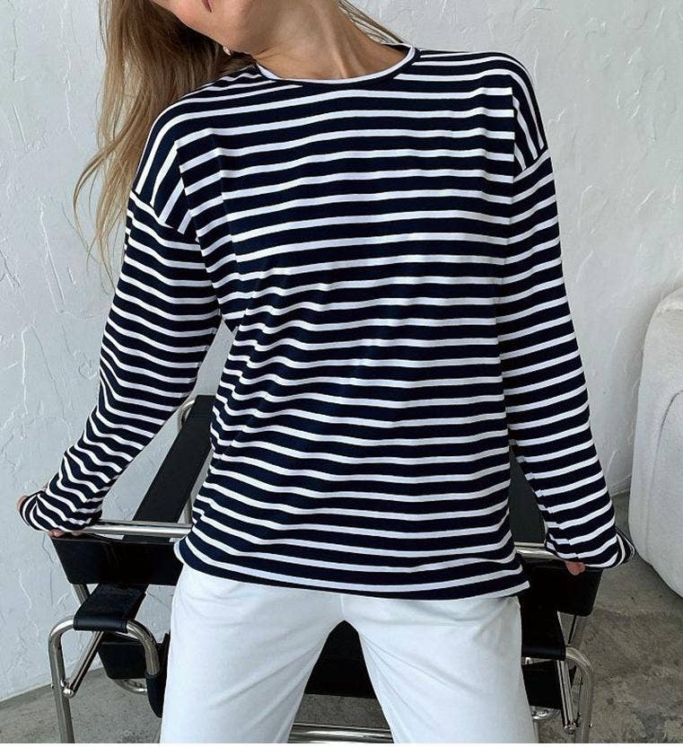 Rosa Clothing - Wholesale T-Shirt - Women's - Crewneck cotton striped T-shirt10