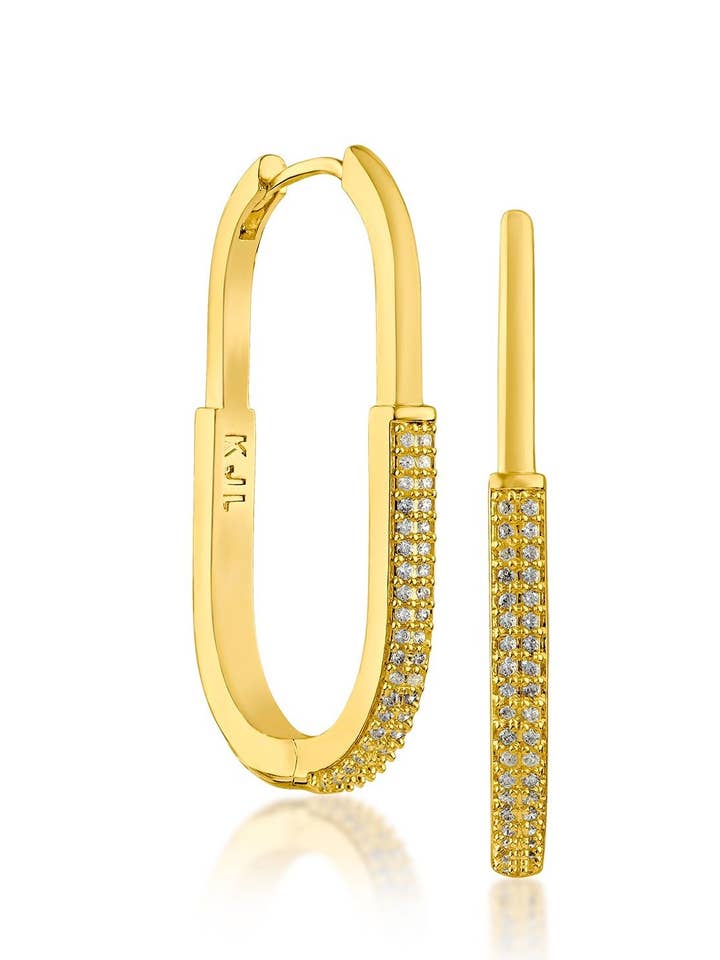 Half Pave Oval Hoop Earrings for wholesale by CZ by Kenneth Jay Lane