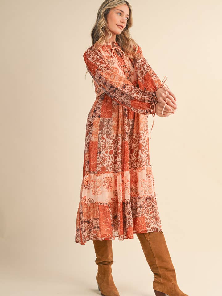 &MERCI - Wholesale Dress - Women's - PATCHWORK PRINT MIDI DRESS MDR443020