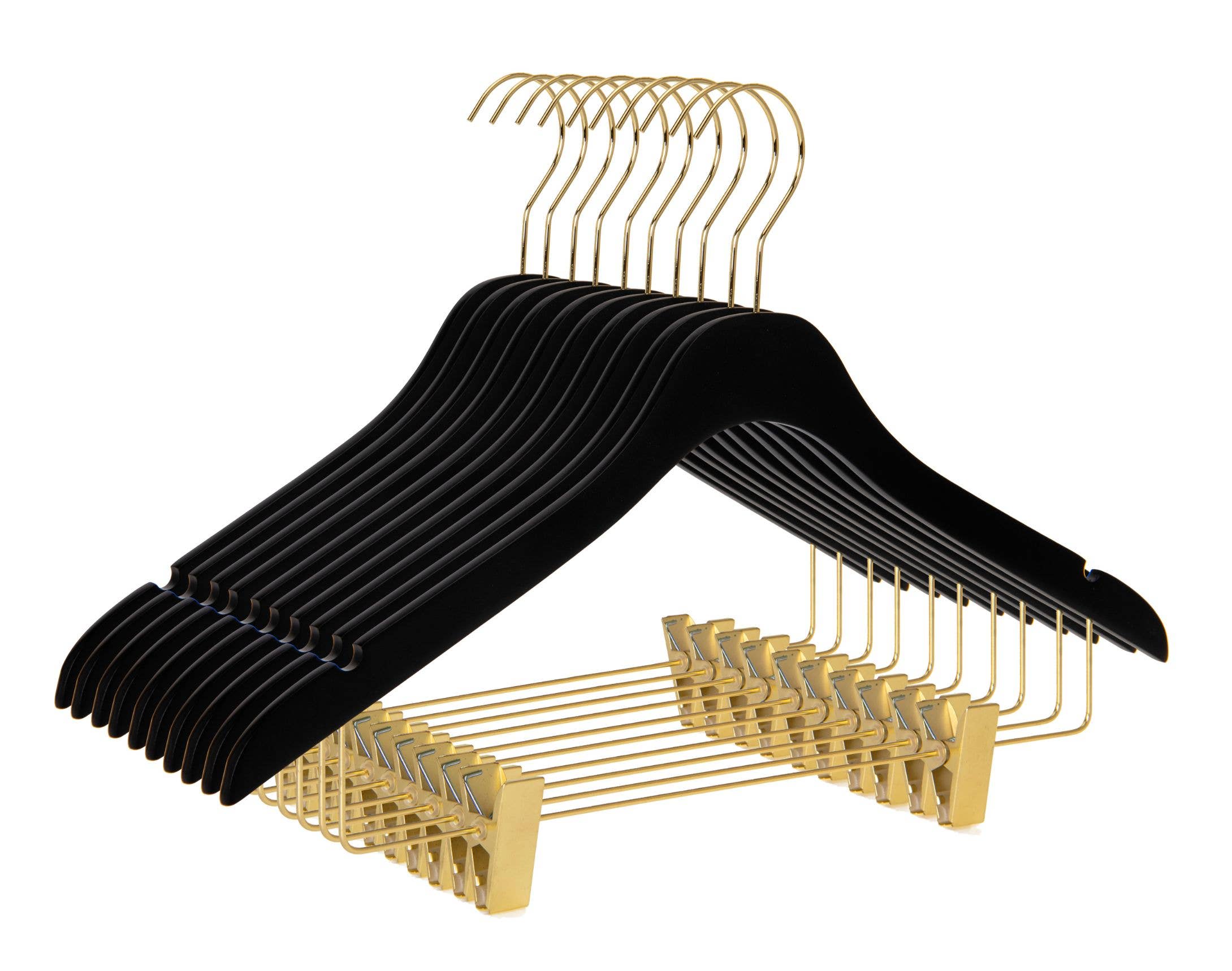 Quality Hangers – Cabides por atacado – WS73 Cabides Ultra Finos para Saias e Calças com Clipes Preto/dourado - 5 Unidades2