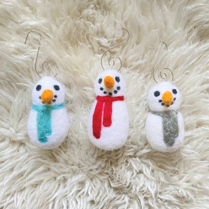 Felt Snowman Ornaments | 1 or Set of 3 for wholesale by Sheep Farm Felt