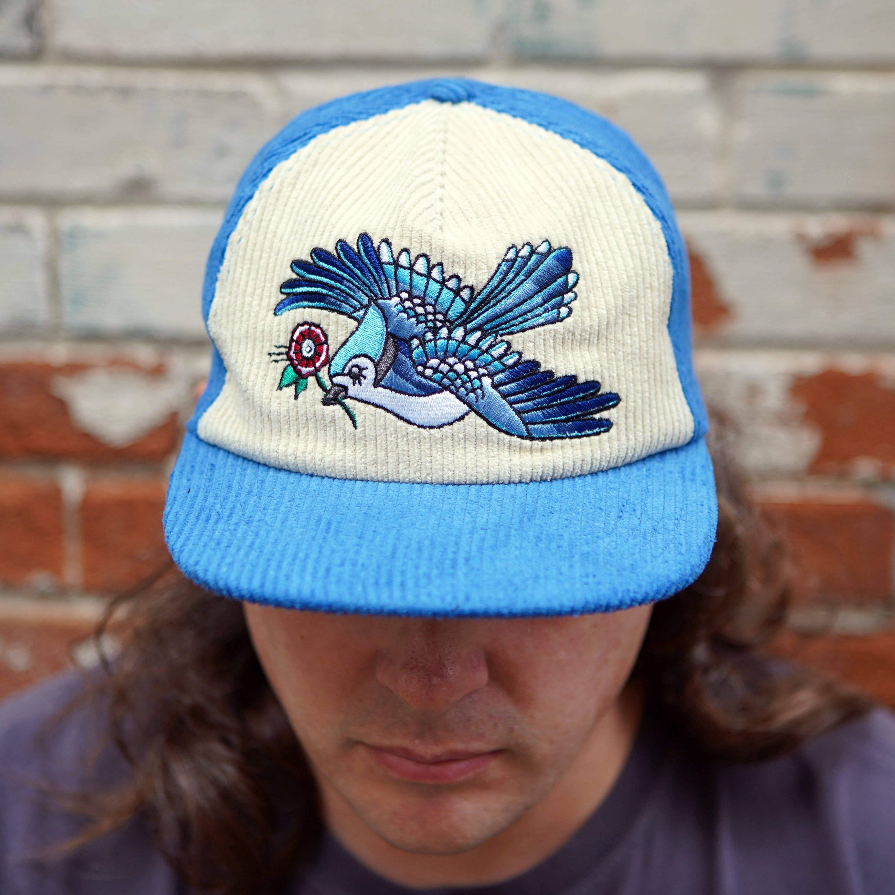 Stuntin Goods - Wholesale Flat Brim Cap - Unisex - Blue Jay Two-Tone Corduroy Hat13