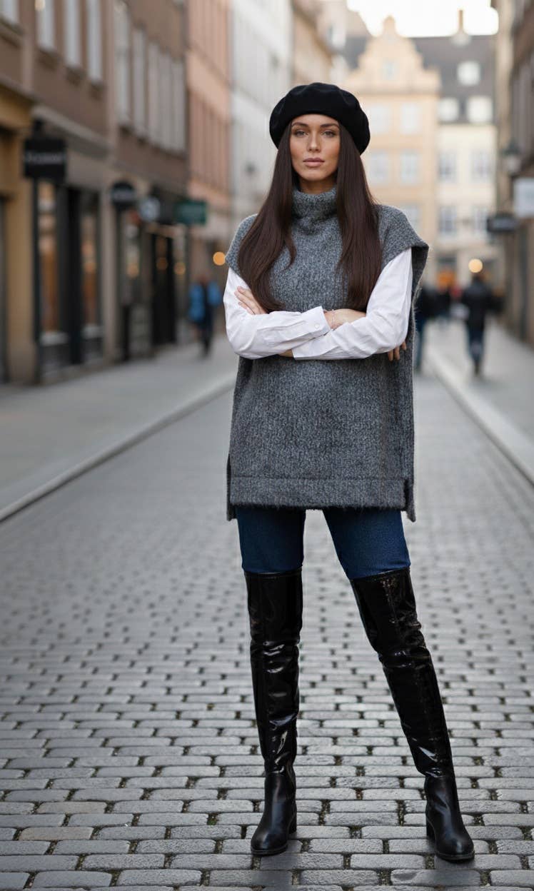 MOOYA - Wholesale Tunic Sweater - Women's - Sleeveless high-neck wool sweater - JS002