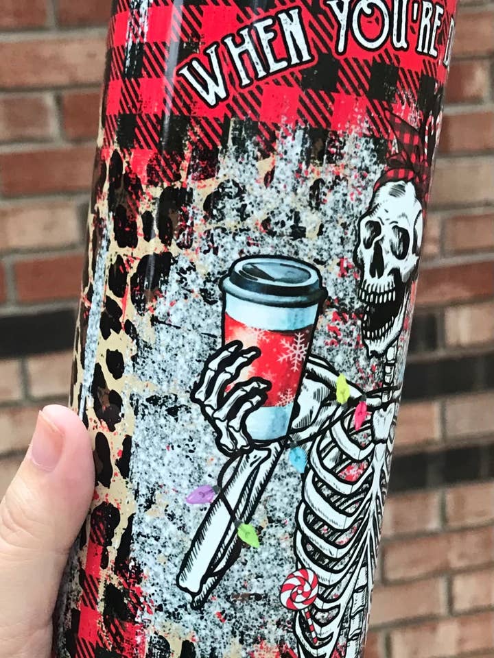 Dead inside Christmas 20 ounce skinny Sublimation tumbler por atacado de Andi’s Shoppe