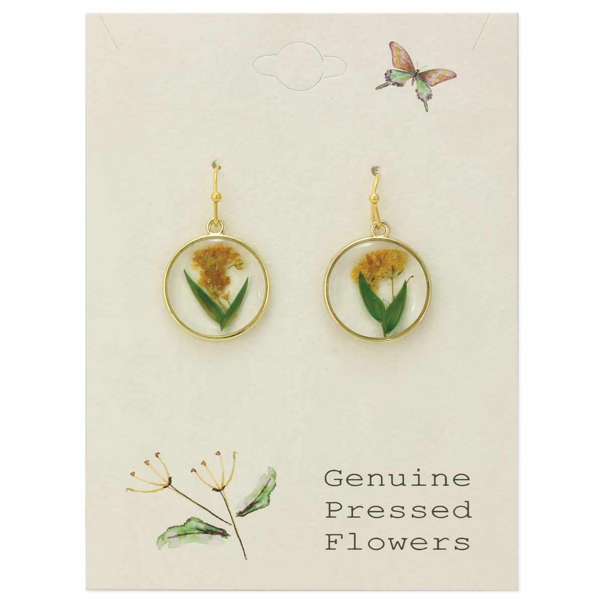 ZAD - Wholesale Dangle Earrings - Cottage Yellow Green Dried Flower Round Earrings1