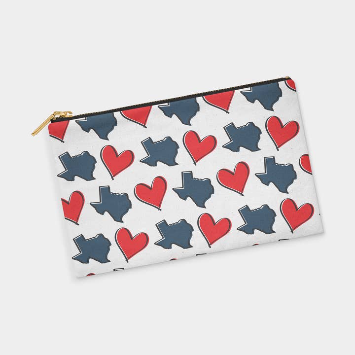 Texas Hearts Red, White and Blue Zipper Pouch for wholesale by Patterned Goods