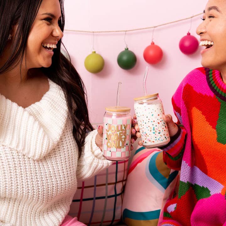 Talking Out of Turn - Wholesale Drinking Glass/Cup - Holiday Can Glass w/Lid + Straw20