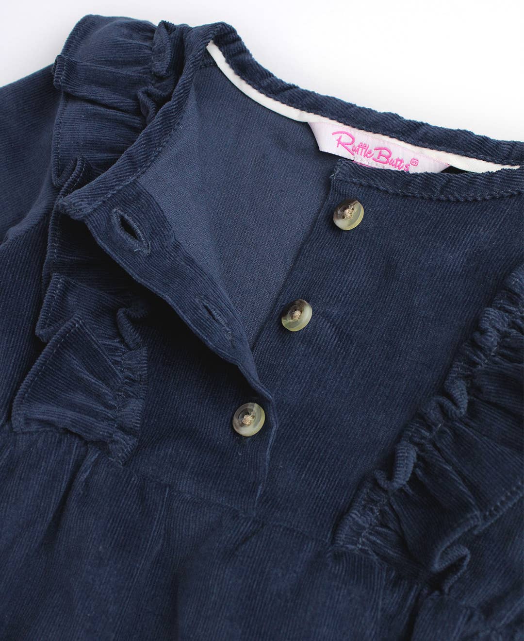 Blue Baby Girls Dark Navy Stretch Corduroy Waterfall Bubble Romper for wholesale on Faire9