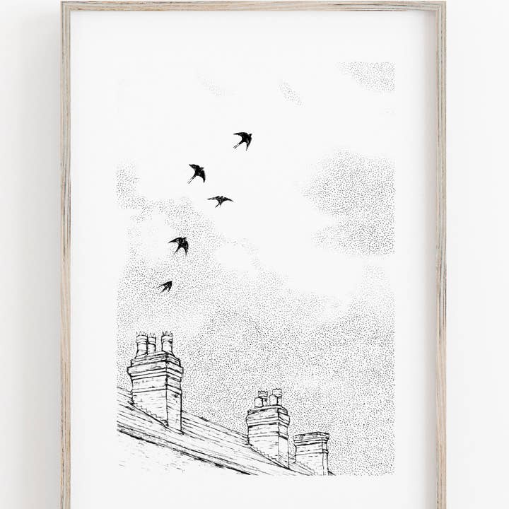 Swallows - Birds Flying Art Print for wholesale by Drawn Together Art Collective