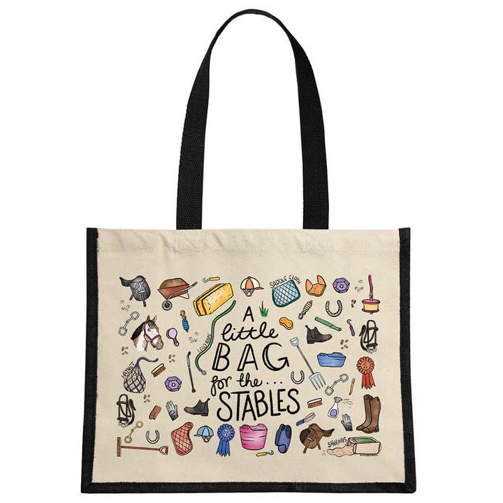 Una pequeña bolsa para los establos Bolsa de yute crema y negra para venta al por mayor de Stubbs Mugs
