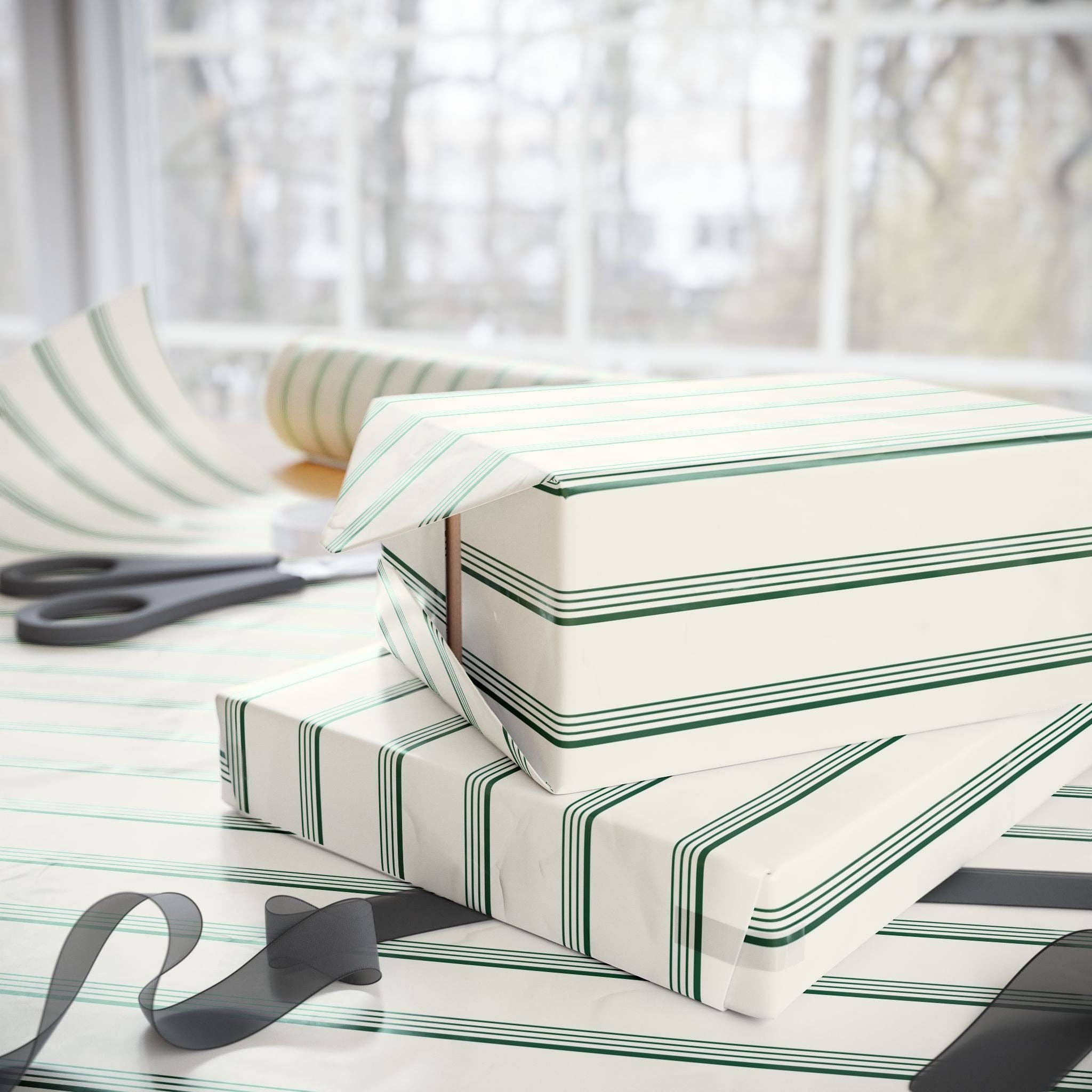 Lokipawz - Wholesale Flat Wrap - Elegant Green Striped Wrapping Paper8