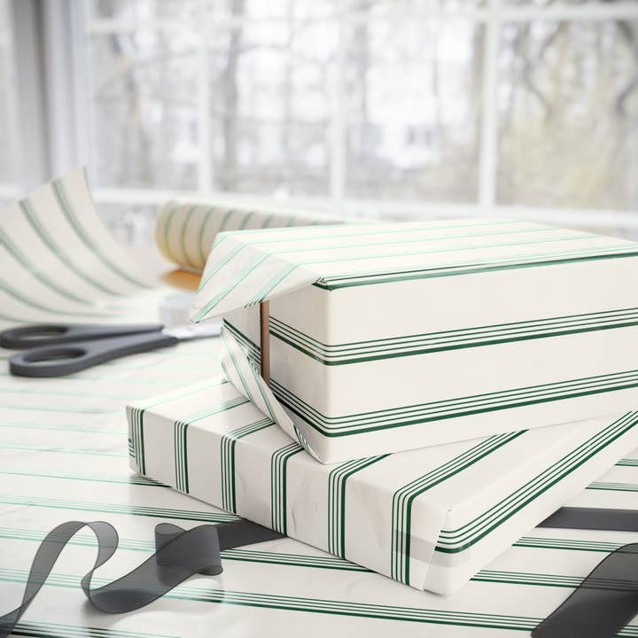 Lokipawz - Wholesale Flat Wrap - Elegant Green Striped Wrapping Paper8