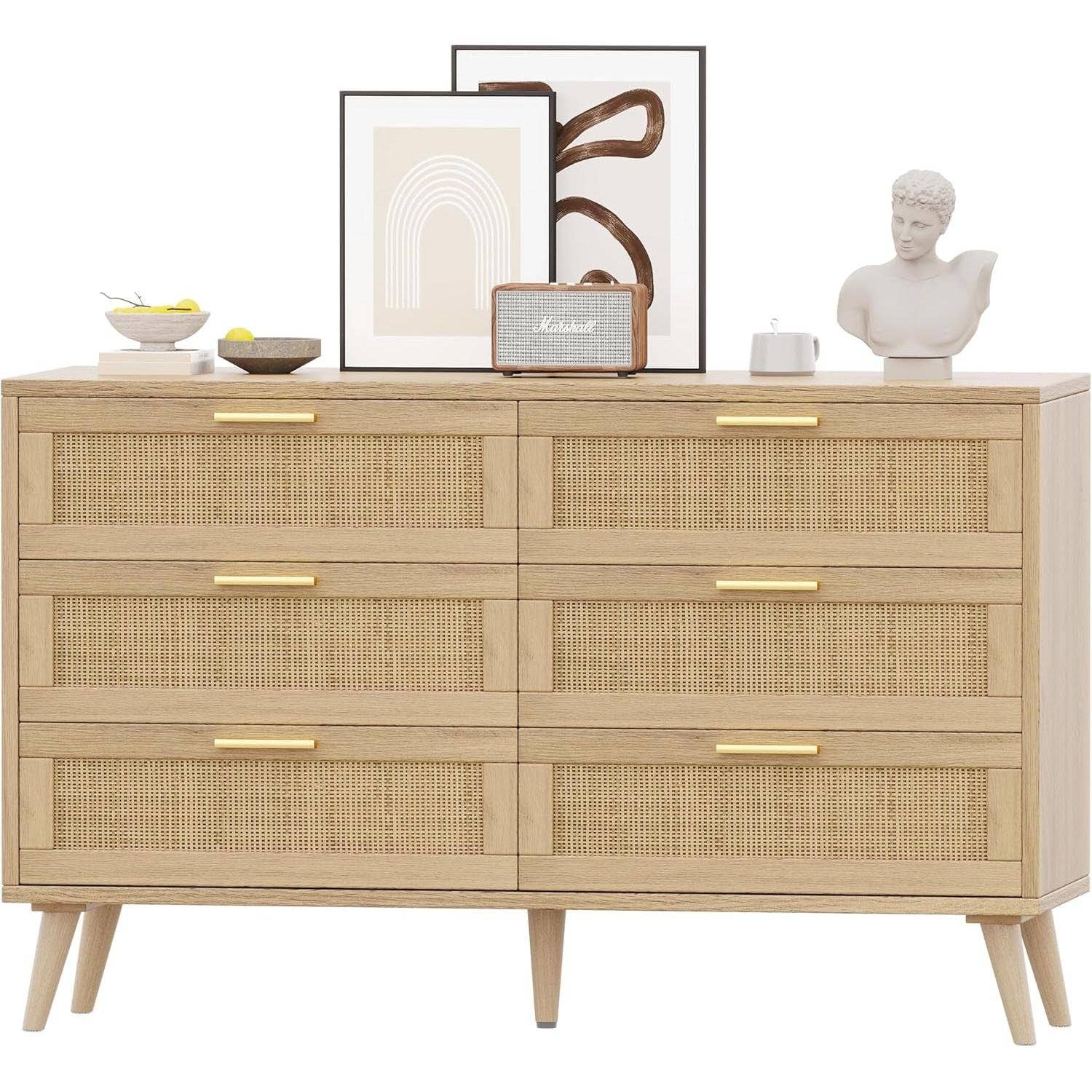 ShipItFurniture - Wholesale Cabinet - Rattan Double Dresser With Six Drawers And Golden Handles1