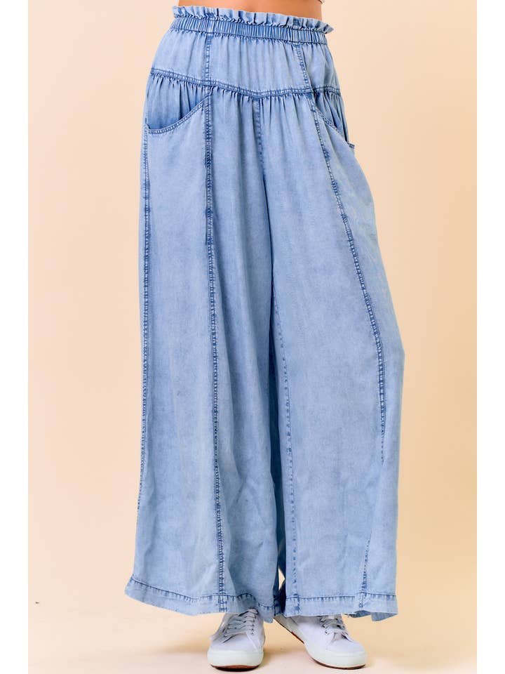 Doe and Rae - Wholesale Pants - Women's - TENCEL DENIM VOLUME WIDE-LEG PANT W/ SLANT POCKETS - 8823P9